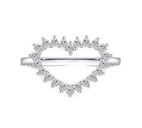 Anillos para mujer, anillos para mujer, corazón hueco con talla redonda Moissanita, oro blanco, regalo de 18 cumpleaños para niña, Oro blanco de 9, Moissanita