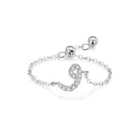 Anillos para mujer, dedo índice, anillos para mujer para dedo medio, cadena ajustable con diseño del alfabeto árabe y moissanita redonda, oro blanco de 18 quilates, talla 61 (19,4)