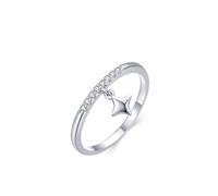 Anillos para mujer dedo medio, anillo dedo índice mujer estrella plata con corte redondo diamante 9 K oro blanco talla 58 (18,5)