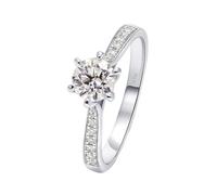 Anillos para mujer, delicados anillos redondos de 6 puntas, regalos únicos para mujer, X 1/2, Oro blanco de 18 quilates, Moissanita