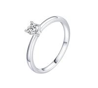 Anillos para mujer para dedo medio, anillo de oro blanco redondo con moissanite blanco en forma redonda, Oro blanco de 14 quilates, Moissanita