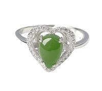 Anillos para mujer, plata de ley 925, piedra natural, gota de agua, forma de corazón, jaspe, anillos abiertos ajustables, joyería