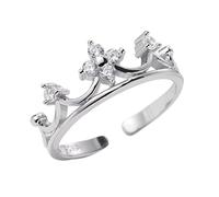 Anillos para niñas, S Sterling plateilver anillo para mujeres Corona de la corona con incrustación de circonía abierta atarduable nudillo de nudillo anillo de la junta del dedo para la boda del día de