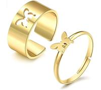 Anillos para parejas, anillos ajustables de metal dividido para mujeres niñas adolescentes, juego de anillos delicados de moda para niñas Amistad Pareja Joyas a juego. Handy And Professional