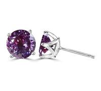Anillos, Pendientes de moissanita de 2 quilates de corte redondo, color D, claridad VVS1, pendientes de plata de ley 925 con diamantes for mujer, pendientes de moissanita for mujer con certificado(Pur