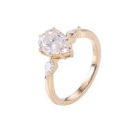 Anillos únicos para mujer, anillo para novia en forma de pera con moissanita, regalos únicos para amigas y mujeres, H 1/2, Oro amarillo de 9 quilates, Moissanita