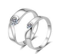 Anillos vintage de oro blanco para mujer, anillos de diamantes cultivados en laboratorio para mujer, banda de 0,1 quilates, medio corazón de amor, S 1/2, Oro blanco de 18 quilates, Diamante sintético