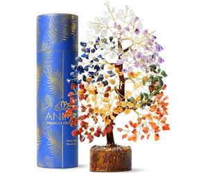 Anima Árbol de la Vida de Cristal - Árbol de 7 Chakras para Sanación, Armonía, Energía Positiva, Suerte y Manifestación - Incluye Guía y Caja de Regalo - Artesanía Ética de India