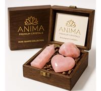 Anima Premium Rose Quartz Crystal Set for Love, Healing & Harmony - Authentic Madagascar Rose Quartz Heart Stone, Tower & Raw Crystal Presented in Elegant Wooden Gift Box - Responsibly Sourced