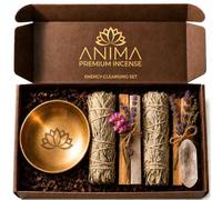 Anima Premium Set de Purificación Energética - Varitas de Salvia Blanca, Varitas de Palo Santo, Cuarzo Cristal y Selenita con Cuenco para Cristales y Limpieza del Hogar, Meditación y Manifestación