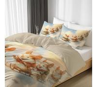 AnimadoRatóN Trineo Funda Nórdica 280 X 240 cm, Ropa de Cama 200, Dibujo Juego de Cama de Microfibra Suave Beige Claro, para Habitación Infantil & Dormitorio con Cremallera, Beige Claro