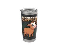 Animados Simmental Ganado Granja Animal Amante Vacas Lindas Vaso térmico de acero inoxidable de doble pared