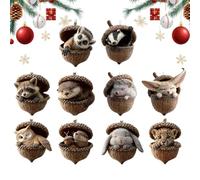 Animal Acorn Christmas Ornaments - 2D Acrylic Pendant Decor, 10-Piece Set with Animal Patterns | Holiday & Winter Decorations for Home, Living Room, Window, Party, Wall, Door, Family and Friends