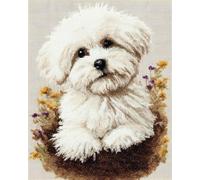 Animal Alfombra Anudada Para Hacer El Perro Blanco En La Cesta De Flores. Kit De Costura De Crochet，Kits Clásico De Alfombras Con Aguja De Pestillo Para Adultos，Set De Manualidades 3D P 21x29in