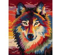 Animal Alfombra Anudada Para Hacer Lobo Colorido Kit De Costura De Crochet，Kits Clásico De Alfombras Con Aguja De Pestillo Para Adultos，Set De Manualidades 3D Para Decoración Del Hogar， 33x45in