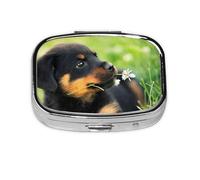 Animal Animal Lindo Perro Cachorro Rottweiler, Pastillero Meta 2 Compartimentos Medicina Caso Organizador Portátil