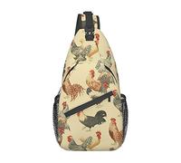Animal Art Chicken Painting Beautiful Vintage Pink Flower Crossbody Bag, Hombres y Mujeres Sling Chest Cross Body Bag, Utilizado para el Ocio y los Viajes
