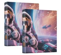 Animal Astronauts - Carpeta de anillas redondas de 1.5 pulgadas con cubierta de bolsillo, paquete de 2 carpetas estéticas de tapa dura