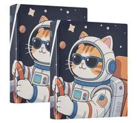 Animal Astronauts - Carpeta de anillas redondas de 1 pulgada y media con bolsillos, paquete de 2 carpetas estéticas de tapa dura