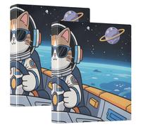 Animal Astronauts - Carpetas de cuaderno de 1 pulgada y media con anillos redondos, con bolsillos interiores, paquete de 2 carpetas de oficina, suministros de 200 hojas