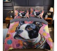 Animal Boston Terrier Juego de Cama Pintada 150x200 cm Funda nórdica y Fundas de Almohada de Microfibra Suave cómodo y Transpirable para niños y Adultos