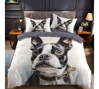 Animal Boston Terrier Juego de Ropa de Cama Cama 105 Negro Funda nórdica Reversible 200x200 cm Microfibra Suave Incluye 2 Fundas de Almohada 50x75 cm