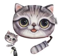 Animal Change Purse - Cat Shaped Coin Holder, Compact Pouch | Soft Fabric Zippered Coin Bag, Cat Tail Decor Case for Money, Accessories, ID, Makeup, Travel essentiall, Mini Organizer, Light Gray,