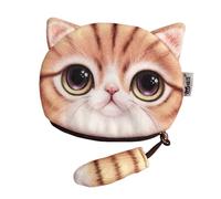 Animal Change Purse - Cat Shaped Coin Holder, Compact Pouch | Soft Fabric Zippered Coin Bag, Cat Tail Decor Case for Money, Accessories, ID, Makeup, Travel essentiall, Mini Organizer, amarillo,