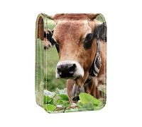 Animal Cow Bossy Prairie - Estuche portátil para pintalabios para viajes, mini caja de almacenamiento de lápiz labial con espejo para mujeres y mujeres, bolsa de cosméticos de cuero, Varios colores, 9.5x2x7 cm/3.7x0.8x2.7 in