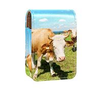 Animal Cow Ranch Prairie - Estuche portátil para pintalabios para viajes, mini caja de almacenamiento de lápiz labial con espejo para mujeres y mujeres, bolsa de cosméticos de cuero, Varios colores, 9.5x2x7 cm/3.7x0.8x2.7 in