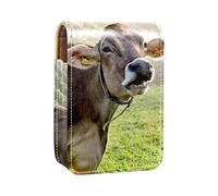 Animal Cow Ranch Prairie - Estuche portátil para pintalabios para viajes, mini caja de almacenamiento de lápiz labial con espejo para mujeres y mujeres, bolsa de cosméticos de cuero, Varios colores, 9.5x2x7 cm/3.7x0.8x2.7 in