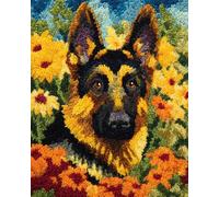 Animal Diy Kit Alfombra Gancho De Pestillo Pastores Alemanes Y Flores Kits Para Alfombras Con Aguja De Pestillo，Bricolaje Para Familiares Y Amigos，Juego De Costura De Punto De Cruz，M 35x46in