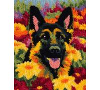 Animal Diy Kit Alfombra Gancho De Pestillo Pastores Alemanes Y Flores Kits Para Hacer Alfombras Con Aguja De Pestillo，Manualidades Para Hacer Tapiz Diy Con Estampado Colorido，Juego De 39x55in