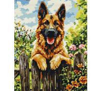 Animal Diy Kit Cojin Gancho De Pestillo Pastores Alemanes Y Flores Kits Para Alfombras Con Aguja De Pestillo，Kit De Ganchillo Para Principiantes，Juego De Tapiz Con Lienzo Impreso，Reg 20x15in