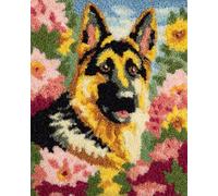 Animal Diy Kit Gancho De Pestillo Pastores Alemanes Y Flores Kits Para Alfombras Con Aguja De Pestillo，Bricolaje Para Familiares Y Amigos，Juego De Costura De Punto De Cruz，Manualidad 21x29in