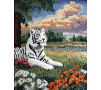 Animal DIY Kit Gancho De Pestillo Tigre Blanco Y Paisaje Manualidades Para Hacer Alfombras DIY Con Lienzo Impreso A Color,Juego De Tapiz De Ganchillo Y Bordado Para Decoración Del Hoga 55x75cm