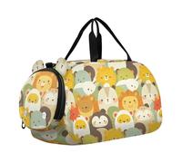 Animal Face Zoo - Bolsa de lona colorida para gimnasio para niños, con compartimento para zapatos, bolsa de viaje ligera para fin de semana, viajes, deportes, fitness y entrenamiento
