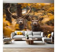 Animal Fotomurales Tejido no Tejido ciervos salvajes del bosque Papel Pintado Decor de Pared Murales Póster Efecto 3D Papel Tapiz Moderno para Dormitorio Salón TV Pared 300 x 210 cm