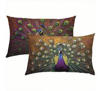 Animal Fundas Cojines 60x80 Lino Juego de 2, Lujosas Funda Cojin Pavo Real Súper Suaves y Cómodas, Funda de Almohada con Cremallera Oculta, Durable y Fácil Cuidado, para Sofá, Cama, Silla S6-162