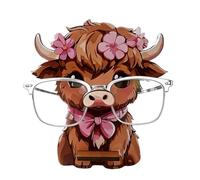 Animal Glasses Holder Cow - Wooden Eyewear Stand for Home Workplace Dorm Vanity | Hand Carved Wood Organizer with Stable Base, Shape Desk Rack, Decorative Display for Entryway Bedside Dresser