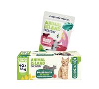 Animal Island Alimento Húmedo para Gatos Adultos Filetes de Ternera y Pollo en Caldo Sin Cereales Sin Azúcares Añadidos Alimento Completo Sobres, 40 x 85g