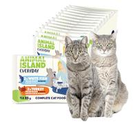 Animal Island Comida Húmeda para Gato Adulto Filetes Desmenuzados en Caldo 2X Pavo 2X Pescado Blanco Completo Sin Cereales Mix de Sabores, 4 x 85g