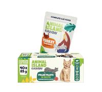 Animal Island Everyday Alimento Húmedo para Gatos con Pavo Tiras Tiernas en Caldo Sabroso Alimento Completo en Sobres para Gatos Adultos, 40 x 85g