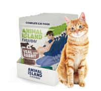 Animal Island Juego de bolsitas de Comida húmeda para Gatos Adultos Filete de Ternera y Conejo en Salado de Ternera Receta Completa sin Cereales para Gatos de Todas Las Razas y Gatos castrados, 12 x