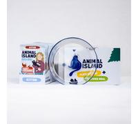 Animal Island Pack con Platito de Cristal Alimento Húmedo Completo para Gatitos Filetes de Pavo con Conejo en Caldo Aceite de Pescado Inulina Sobres, 12 x 85g Color del Platito Aleatorio