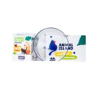 Animal Island Pack con Platito de Cristal Alimento Húmedo Completo para Gatos Filetes de Pollo en Caldo Sin Cereales Sobres, 12 x 85g Color del Platito Aleatorio