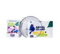 Animal Island Pack con Platito de Cristal Alimento Húmedo Completo para Gatos Filetes de Ternera con Pollo en Gelatina Sin Cereales Sobres, 12 x 85g Color del Platito Aleatorio