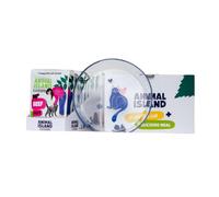 Animal Island Pack con Platito de Cristal Alimento Húmedo Completo para Gatos Paté Cremoso de Ternera y Pollo en Caldo de Ternera Sobres, 12 x 100g Color del Platito Aleatorio