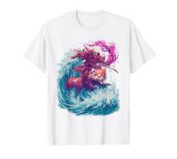 Animal Japonés La Gran Ola Diseño Panda Rojo Camiseta