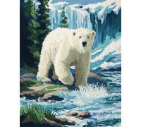 Animal Kit De Alfombra Anudada Osos Polares Y Paisajes Manualidades Para Hacer Alfombras Diy Para Adultos Con Lienzo Impreso A Color，Juego De Bordado A Crochet，Decoración Del Hogar. 23x16in